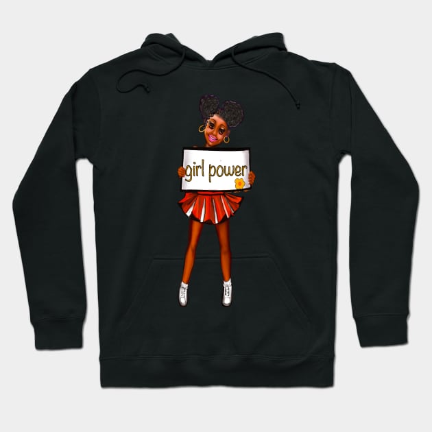 Girl power black anime manga girl cheerleader with cute dimples Afro hair in puffs, brown eyes and dark brown skin side profile. Hair love ! Hoodie by Artonmytee